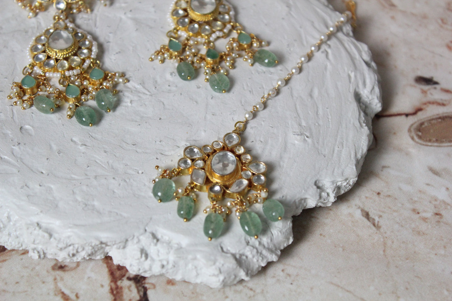 Alanna Pachi Kundan Bridal Set in Mint