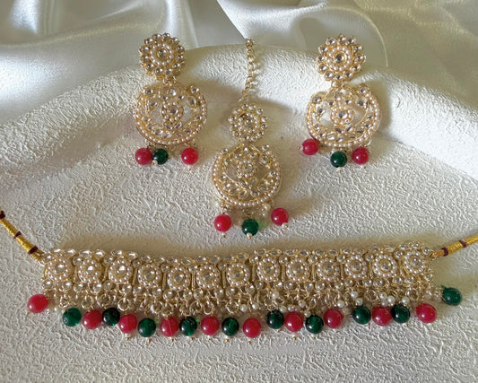 Mina Necklace Set in Red & Geen