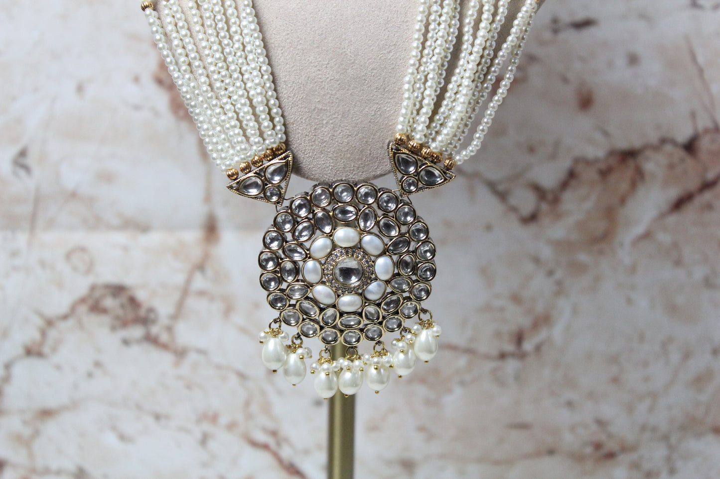 Ridhi Long Necklace Set in White