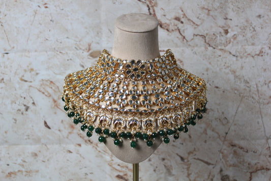 Sara Kundan Bridal Necklace Set in Green